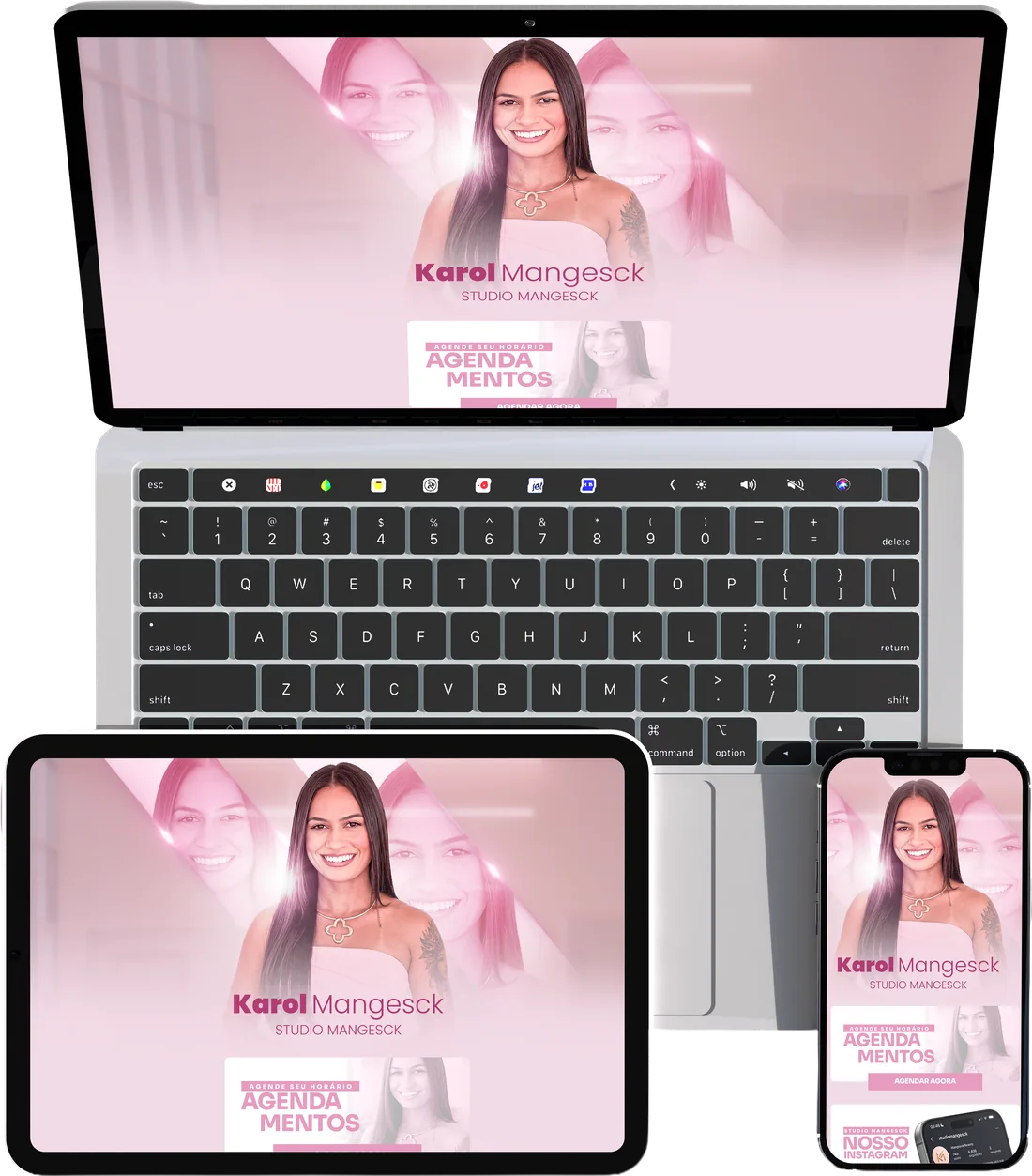 Página B-Link do Studio Mangesck no notebook, tablet e celular